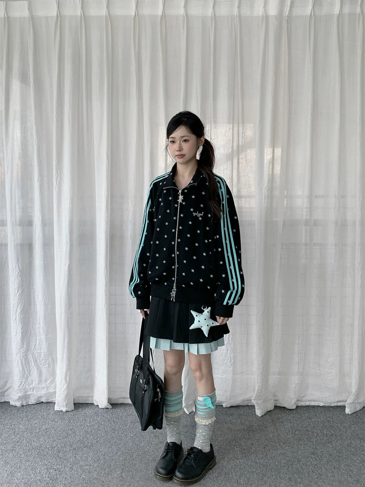 Star Print Double-Zip Track Jacket