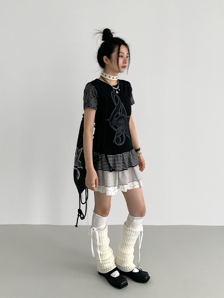 Trio Stripe Star Tiered Mini Skirt