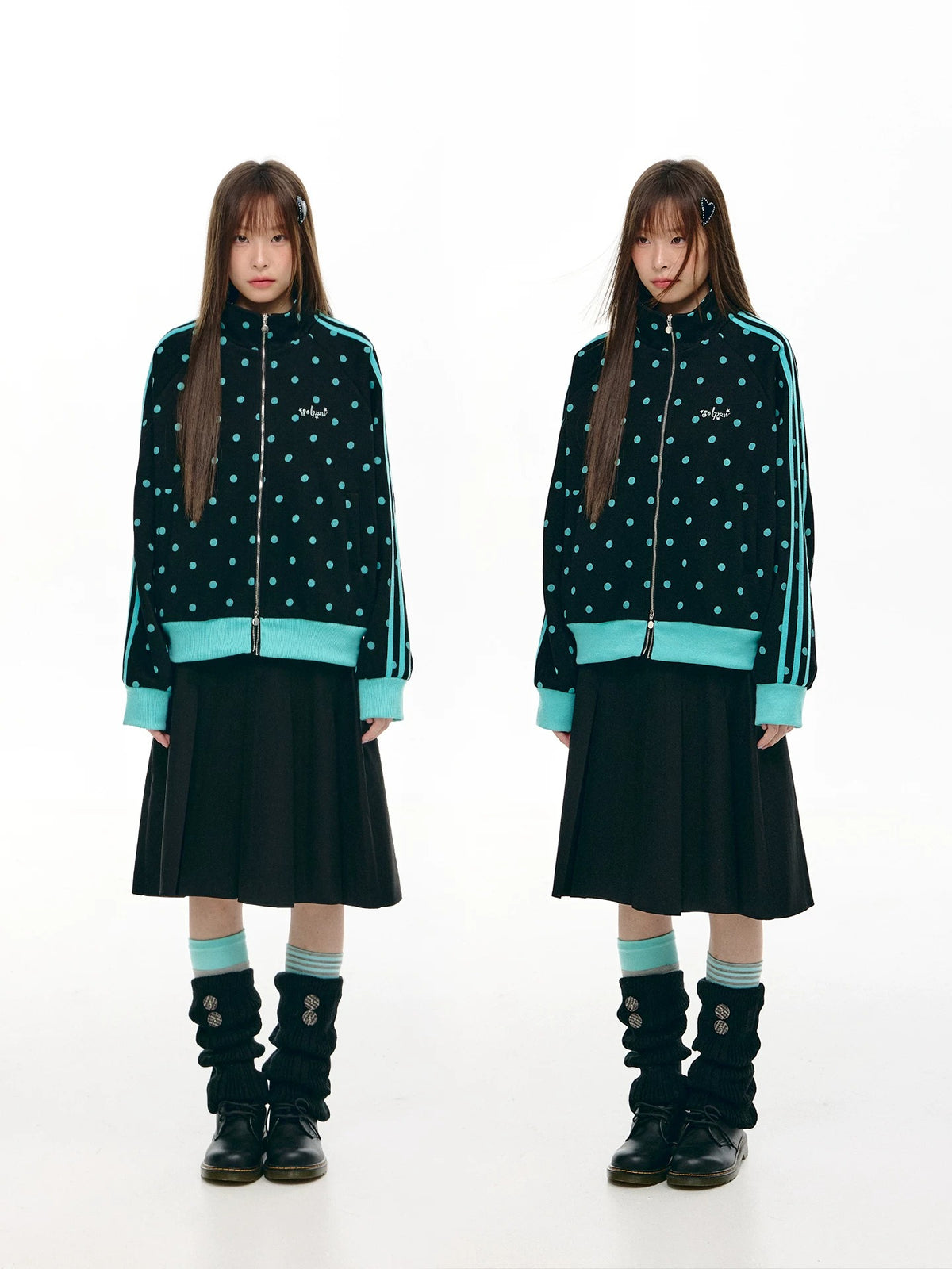 Mint Polka Dot Double-Zip Track Jacket