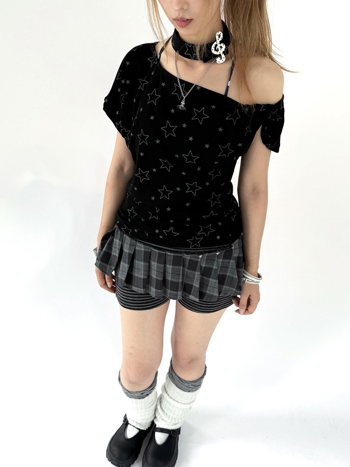 Plaid Pleated Layered Skort