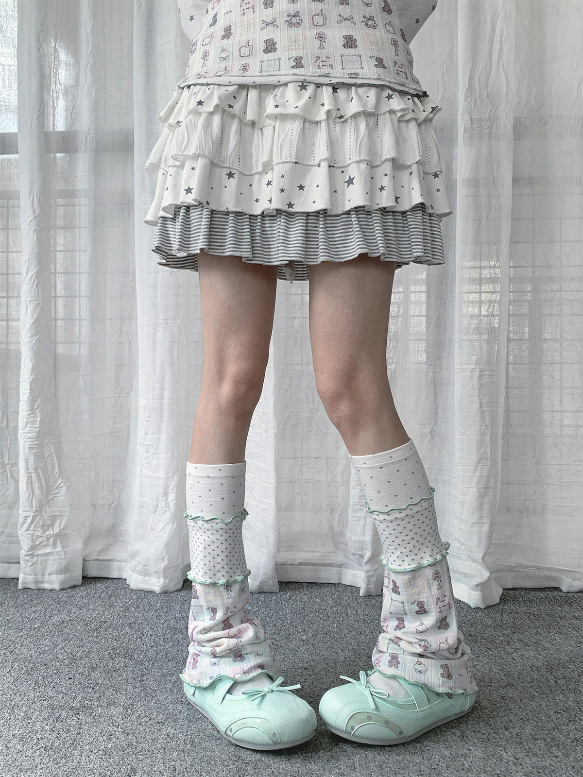 Teddy Bear Polka Dot Patchwork Leg Warmers