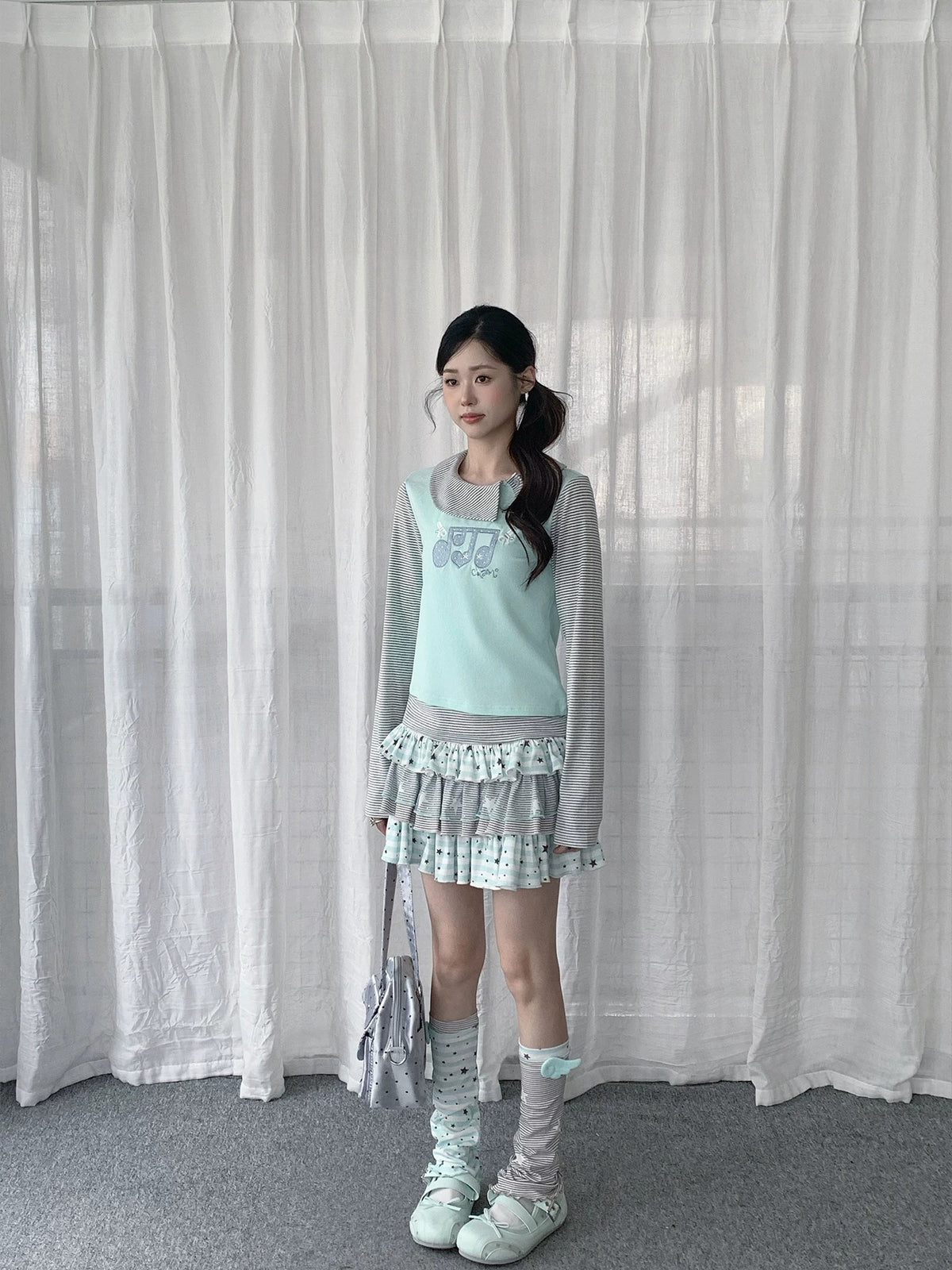 Star Stripe Tiered Ruffle Mini Skirt