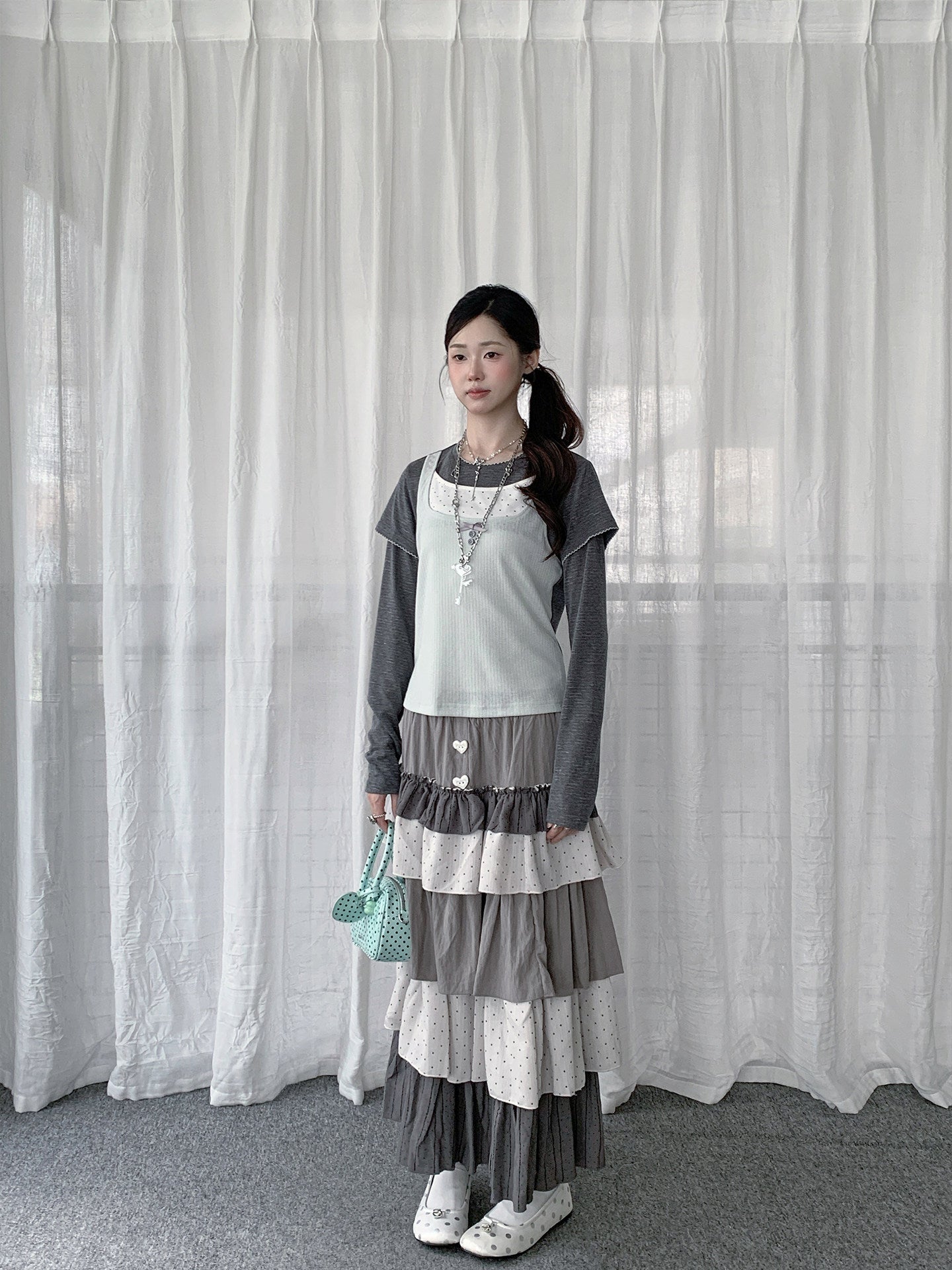 Mint Haze Faux Triple-Layer Long Sleeve Top