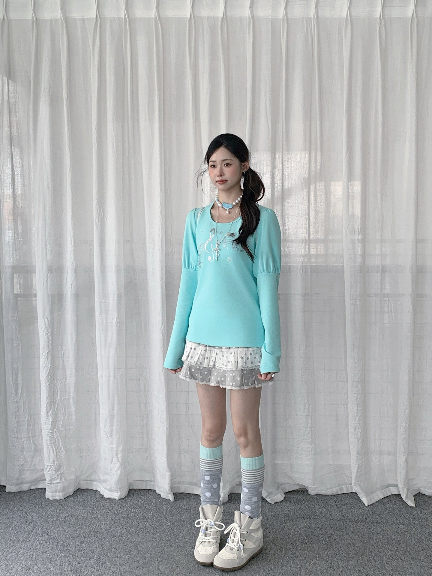 Wish Melody Puff-Sleeve Long Sleeve Top