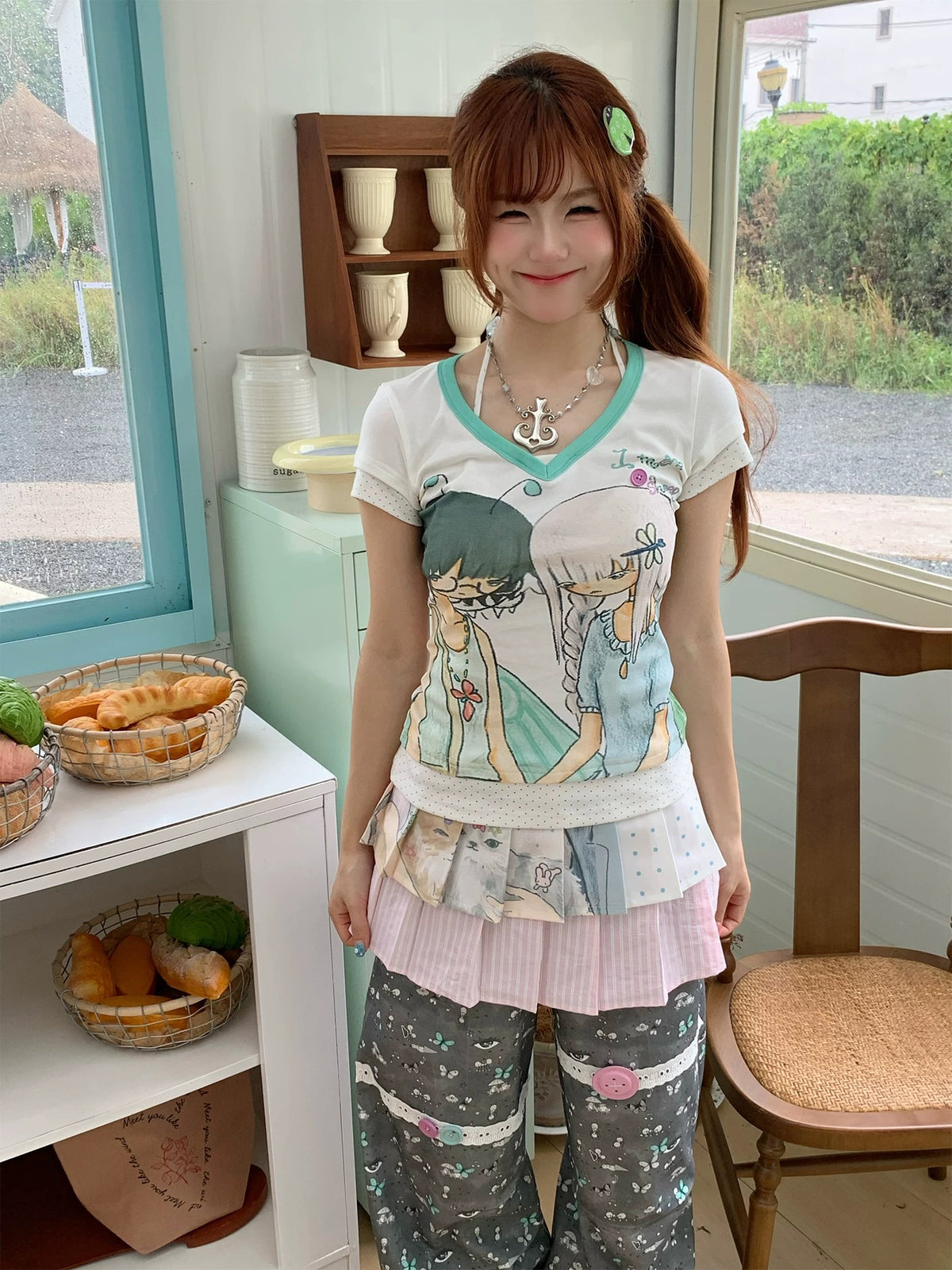Pink Cat Double-Layer Layering Skirt