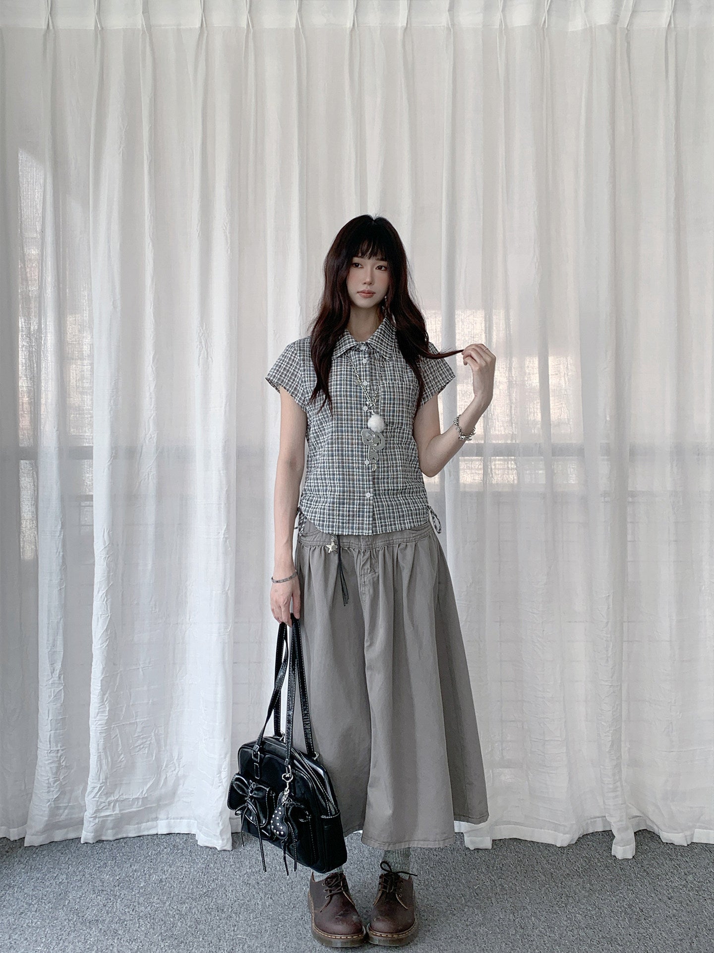 Star Charm Pleated Utility Midi Skirt