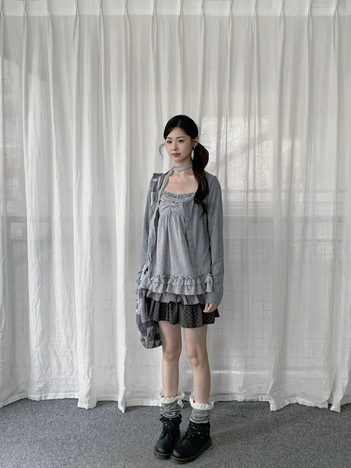 Ruffle Cami & Soft Cardigan Two-Piece Layered Top Set