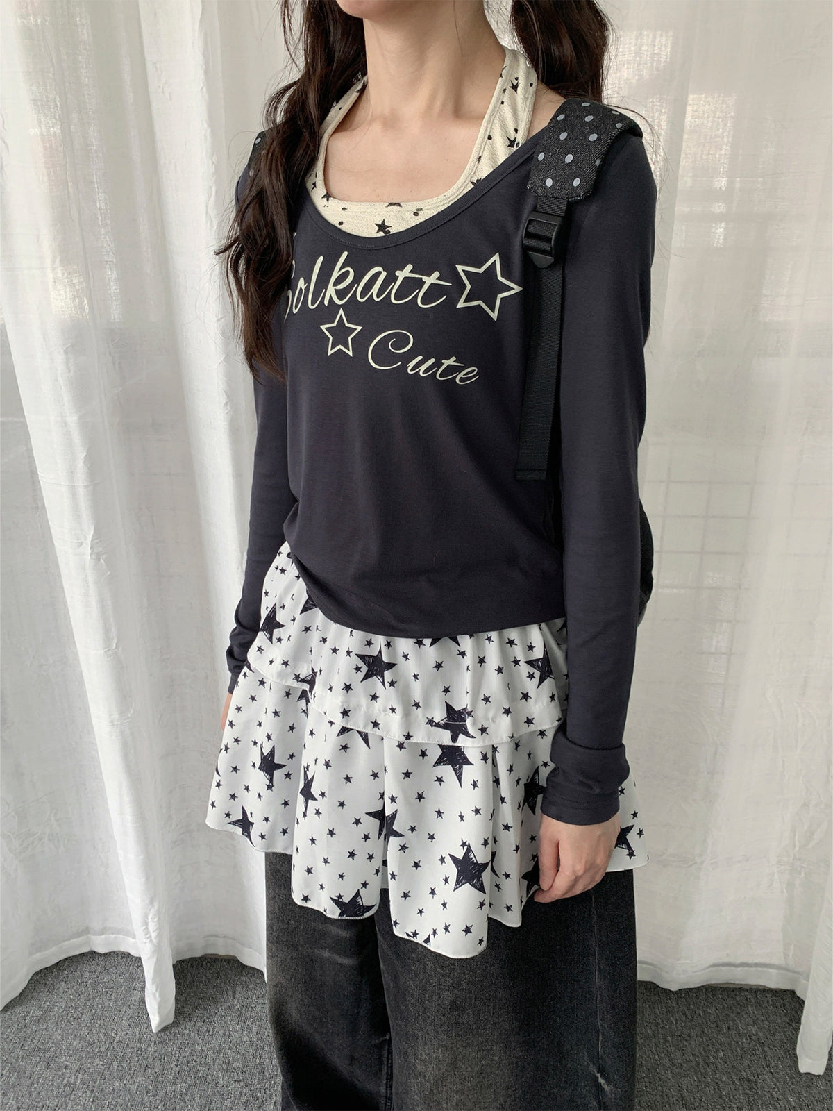 Star Print Layering Mini Skirt