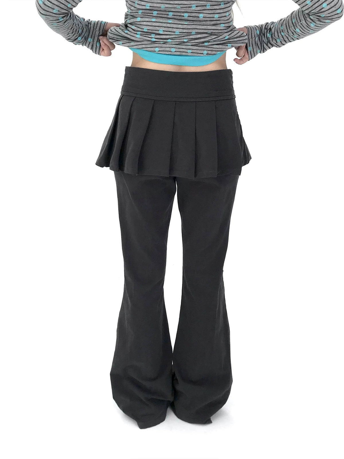 Gray Low-Rise Pleated Skirt Pants
