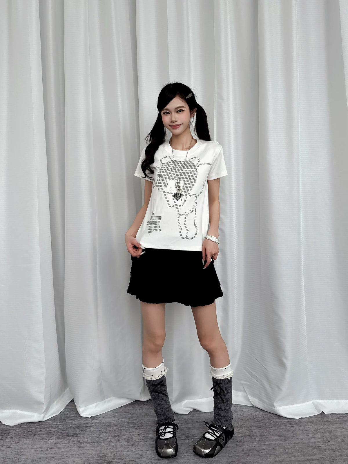 Pixel Teddy Graphic Fitted Tee