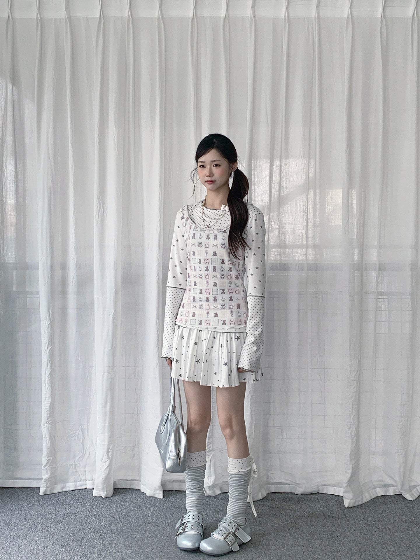 Ivory Star Bear Layered Two-Piece Top Set