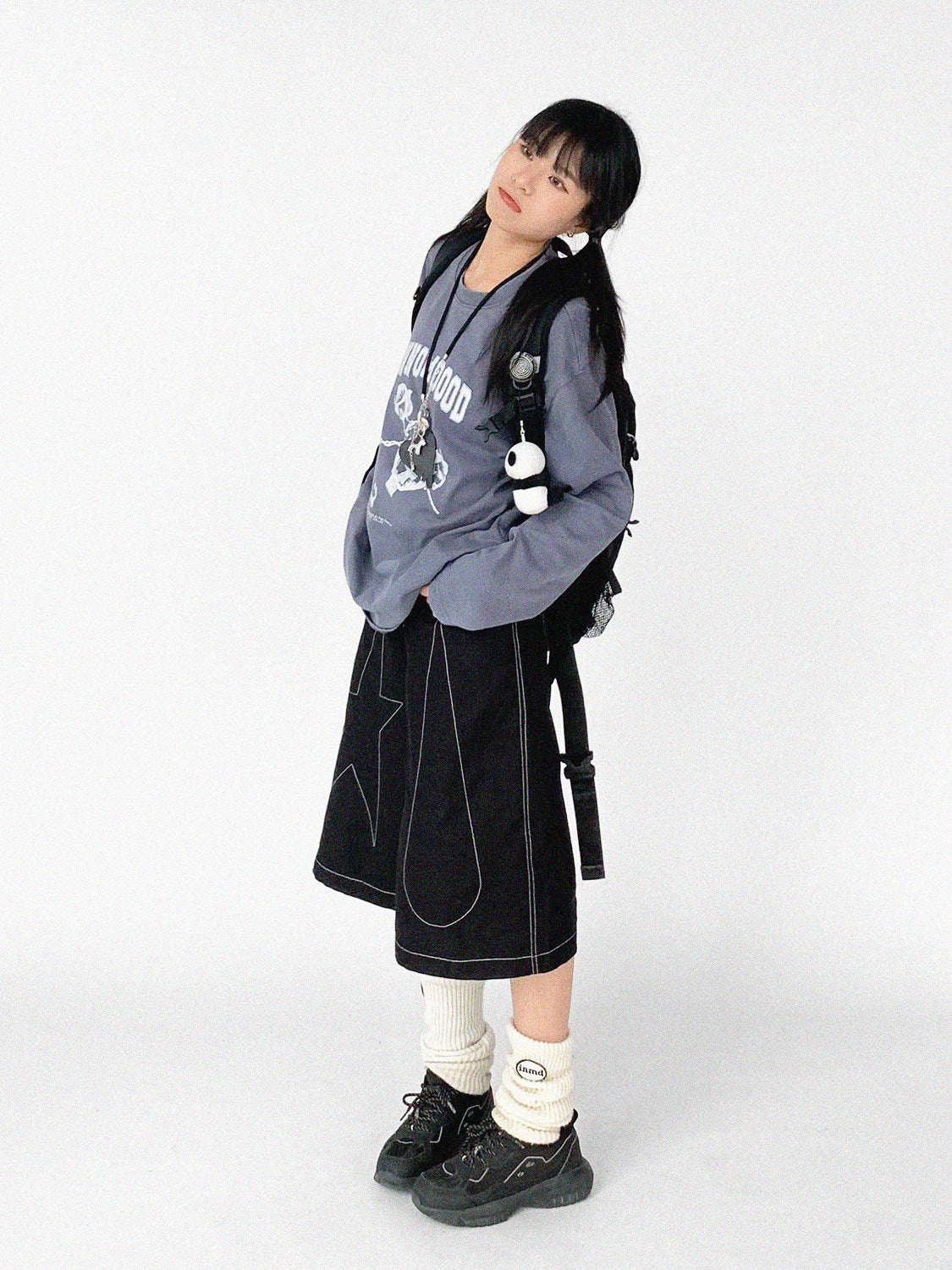 Falling Star Contrast-Stitch Wide-Leg Culottes