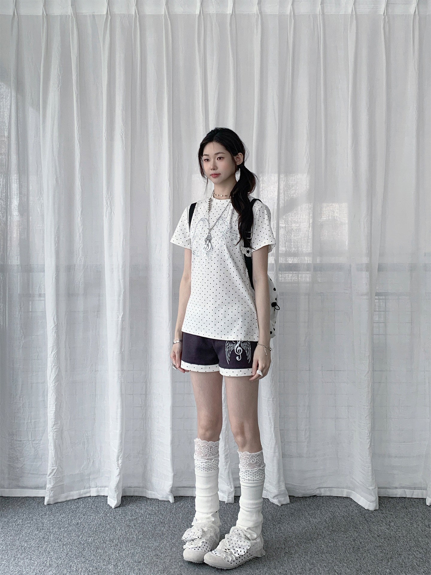 Wing Note Polka Dot Roll-Cuff Shorts