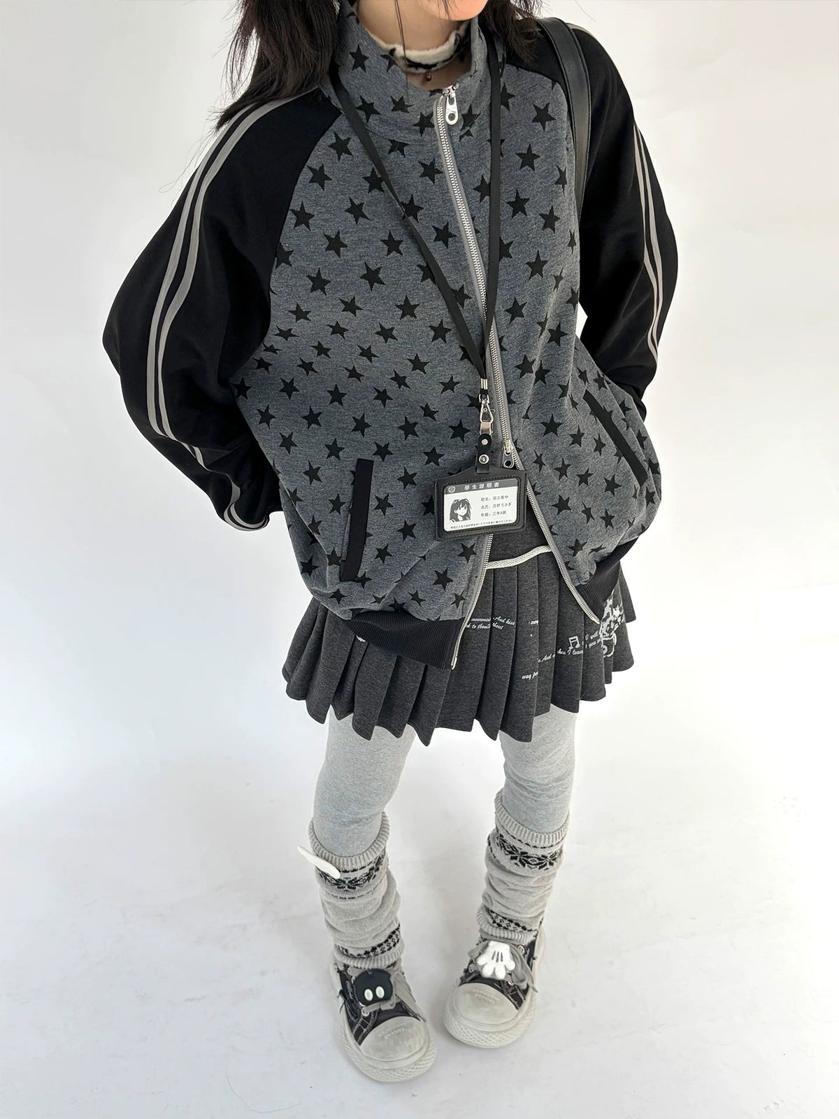 Music Note Rolled-Waist Pleated Mini Skirt