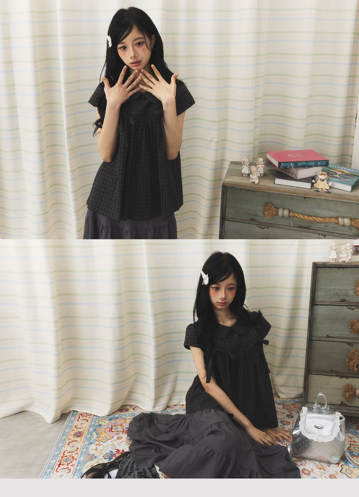 Charcoal Tiered Button Midi Skirt