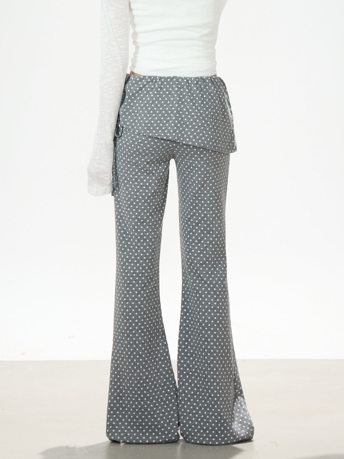 Polka Dot Wrap-Panel Flare Pants