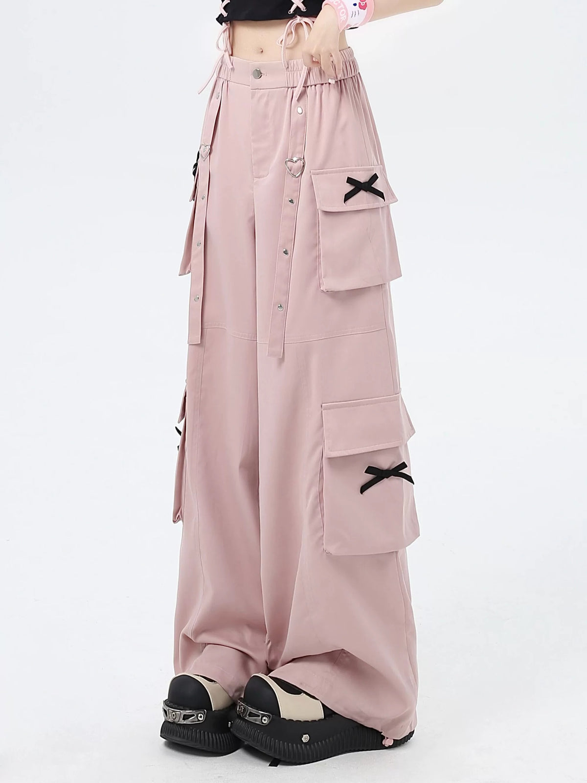 Heart Bow Pocket Wide-Leg Cargo Pants