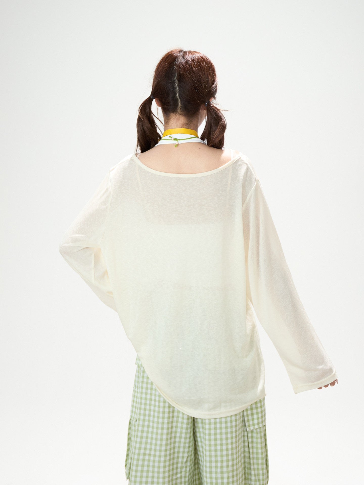 Green Apple Sheer Top & Plaid Doodle Pants