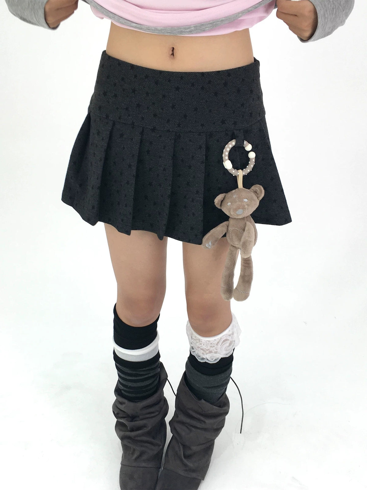 Midnight Star Pleated Mini Skirt with Teddy Charm