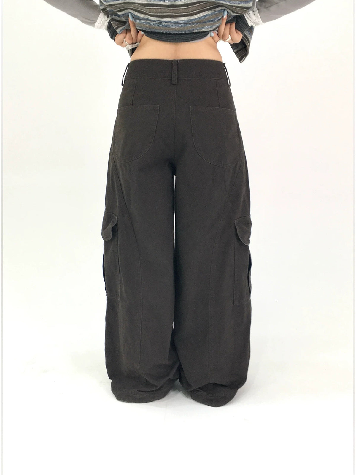 Washed Gray Tea Wide-Leg Cargo Pants