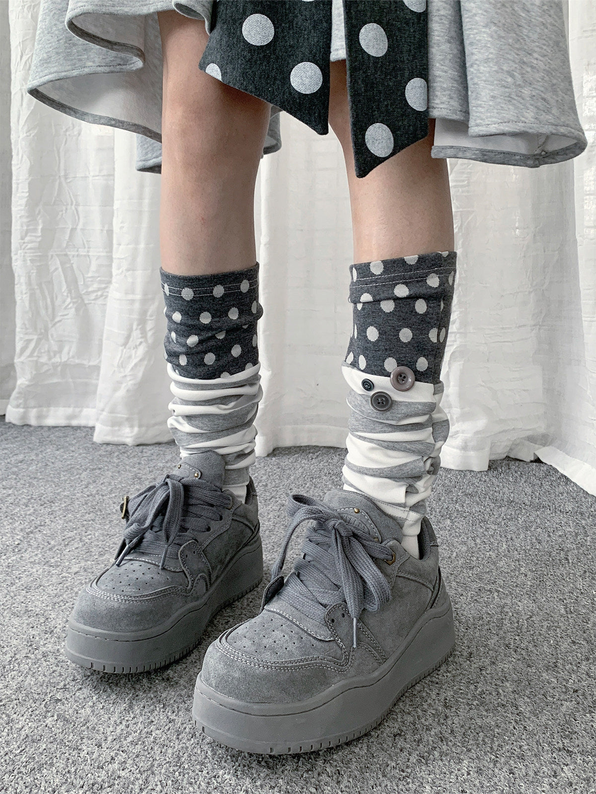 Polka Dot Stripe Button Slouch Leg Warmers