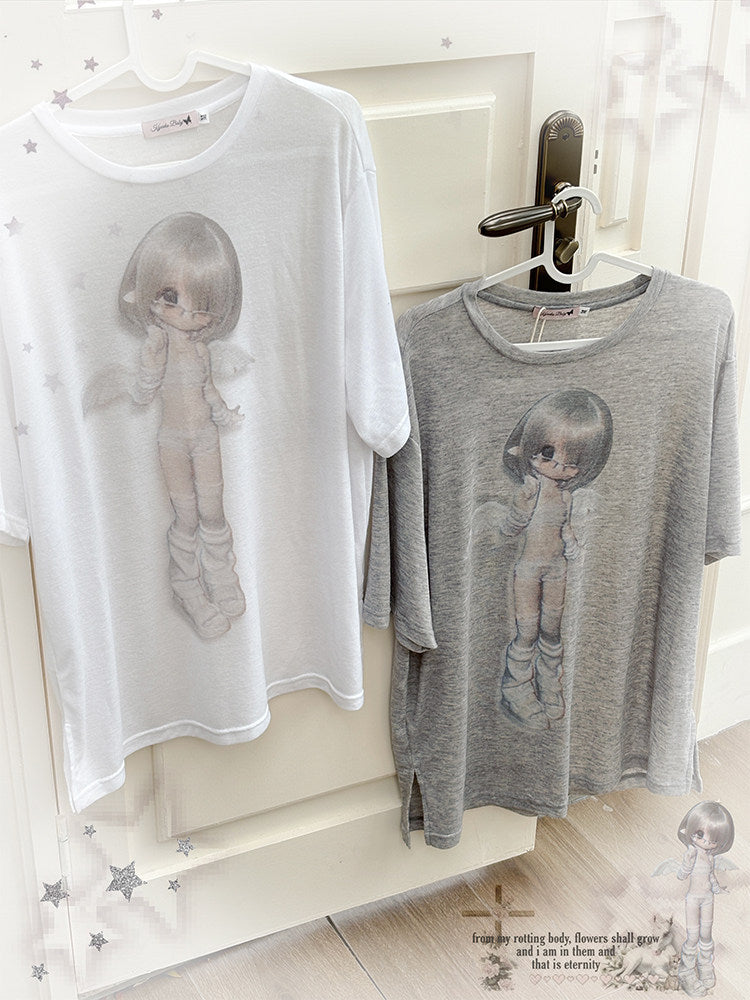 Faded Angel Girl Sheer Oversized Tee