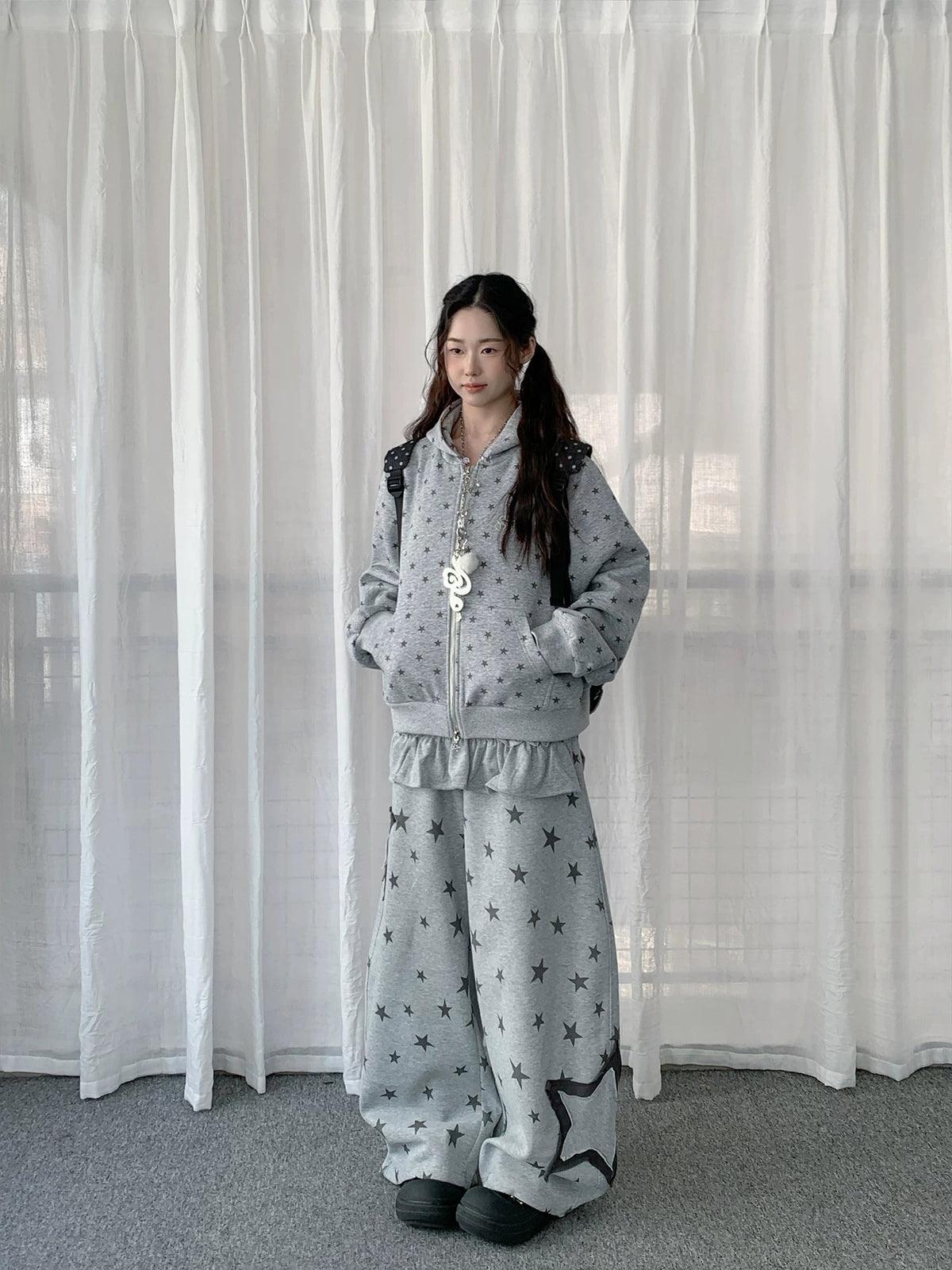 Allover Star Print Zip-Up Hoodie