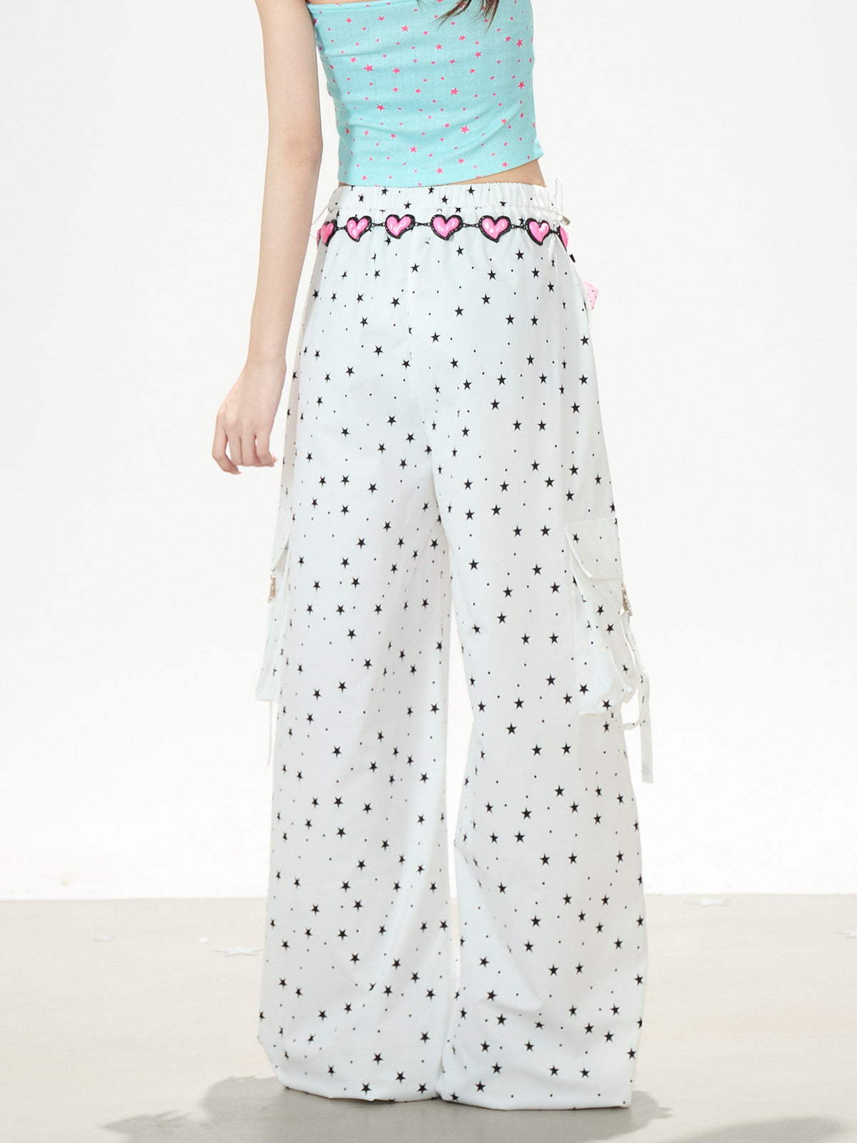 Allover Star Cargo Wide Leg Pants