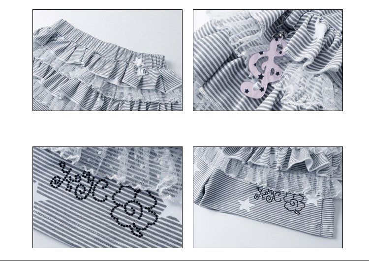Lace-Trim Tiered Striped Skort Shorts