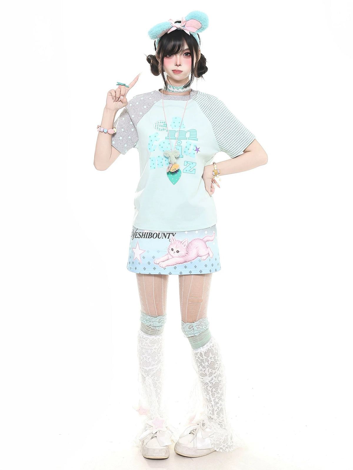 Pastel Kitten Graphic Mini Skort
