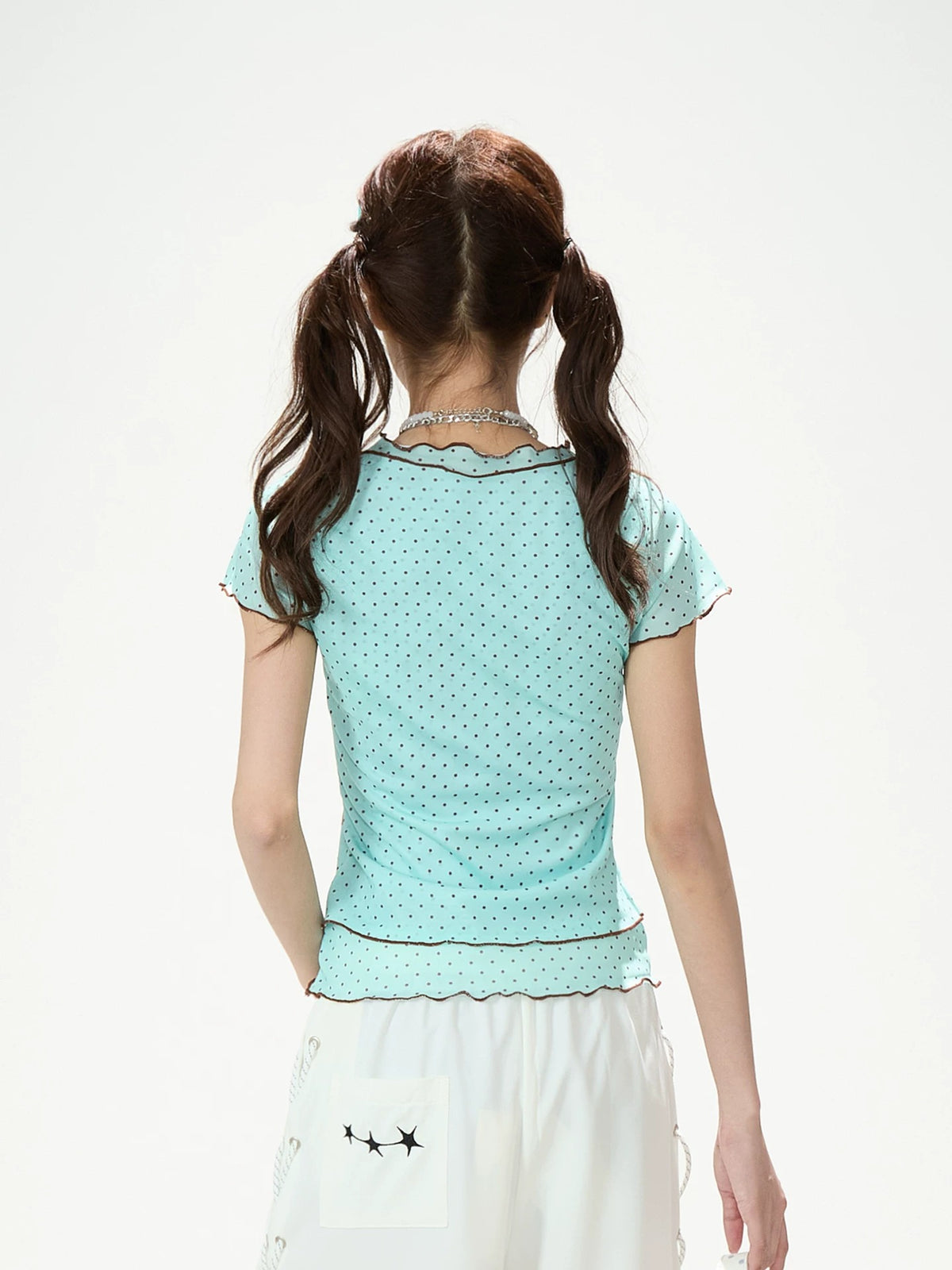 Ribbon Bunny Polka Dot Lettuce-Edge Tee