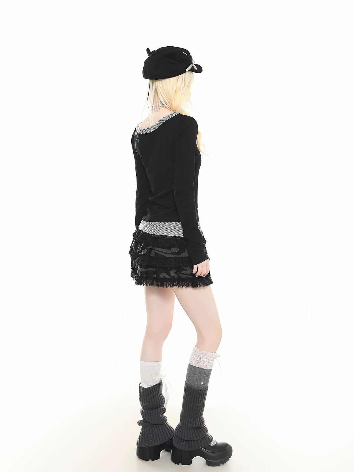 Cartoon Letter Stripe Layered Long Sleeve Top
