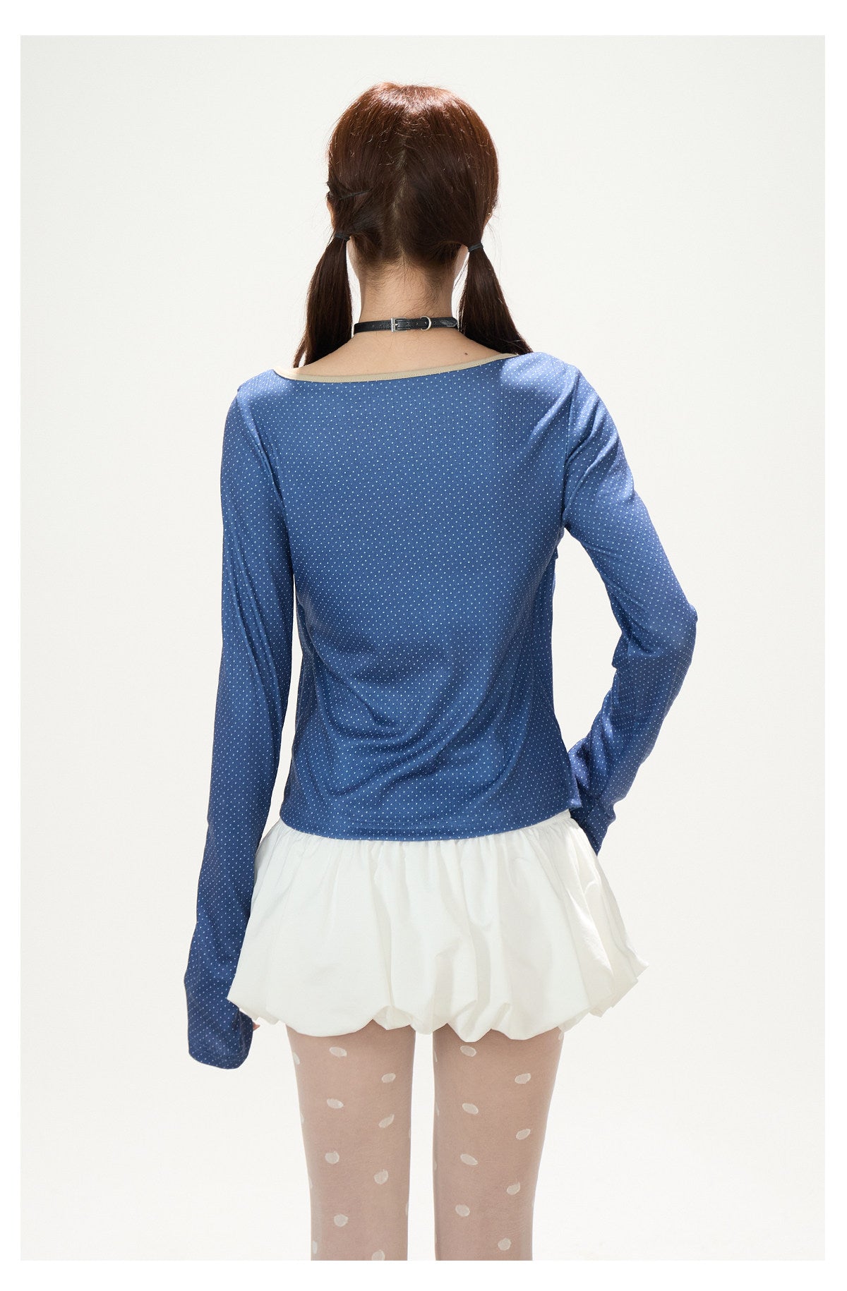 Polka-Dot Tie-Front Layered Long Sleeve Top & Pinstripe Button Wide-Leg Pants