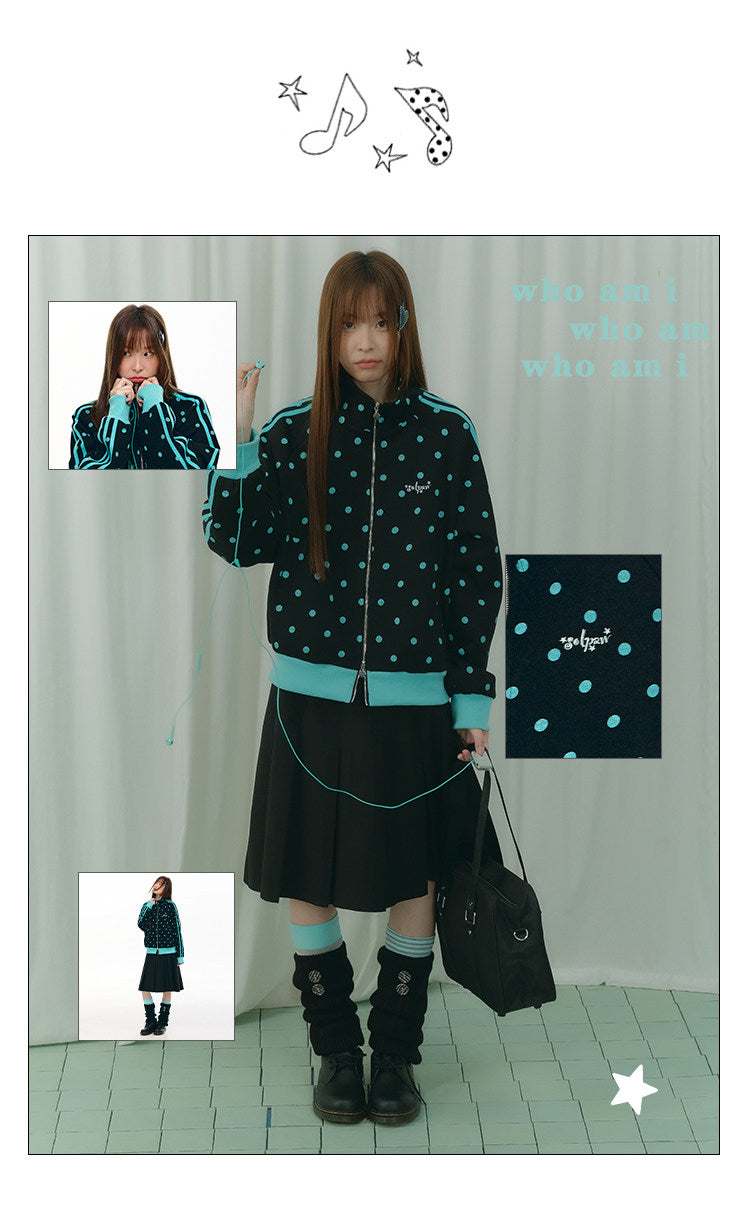 Mint Polka Dot Double-Zip Track Jacket