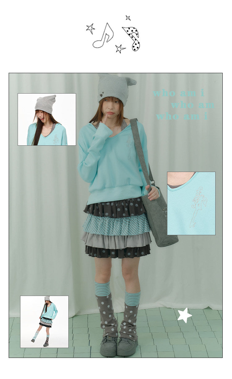Mint Haze Faux-Layer Halter Hooded Sweatshirt