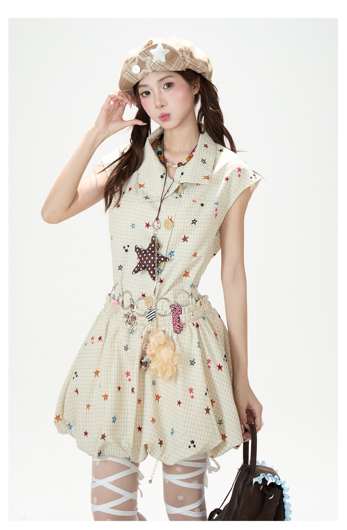 Starry Plaid Bubble Mini Dress