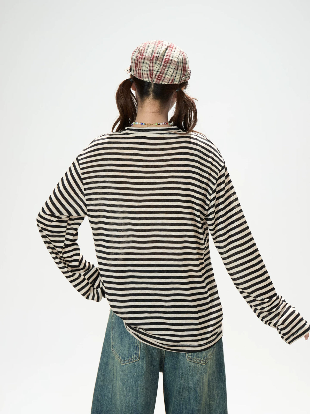 Distressed Striped Long Sleeve Top & Graphic Wide-Leg Pants