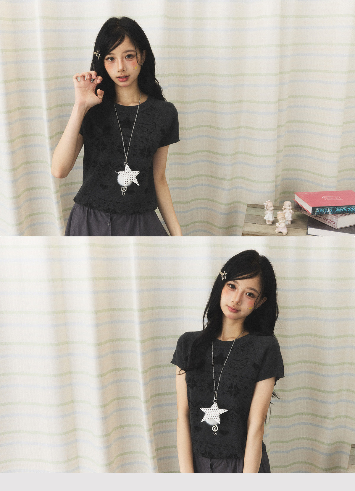 Vintage Jacquard Knit Short Sleeve Top