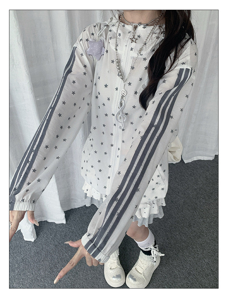 Star Print Sheer Hooded Lightweight Jacket