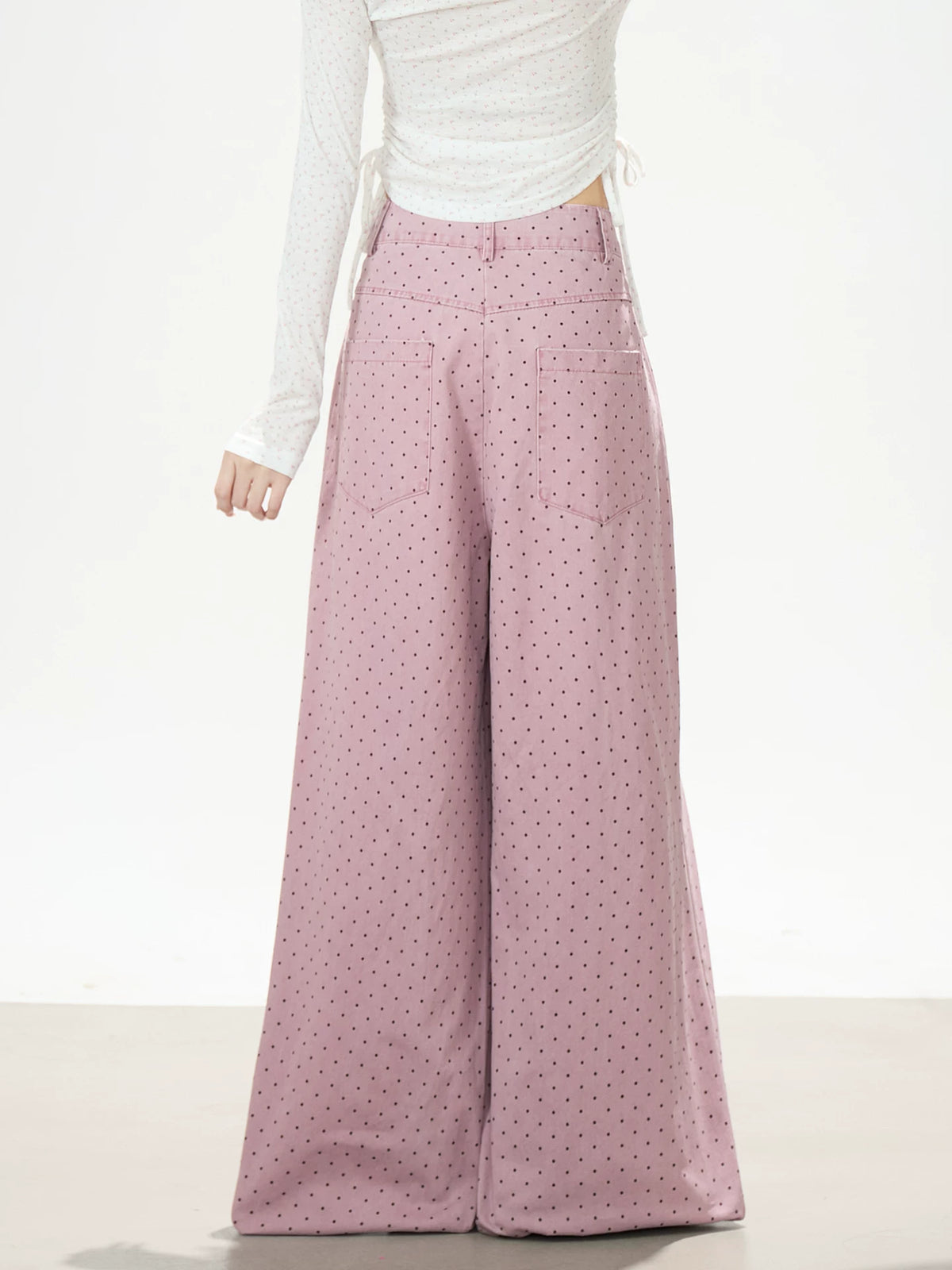 Star Rhinestone Polka Dot Wide-Leg Jeans