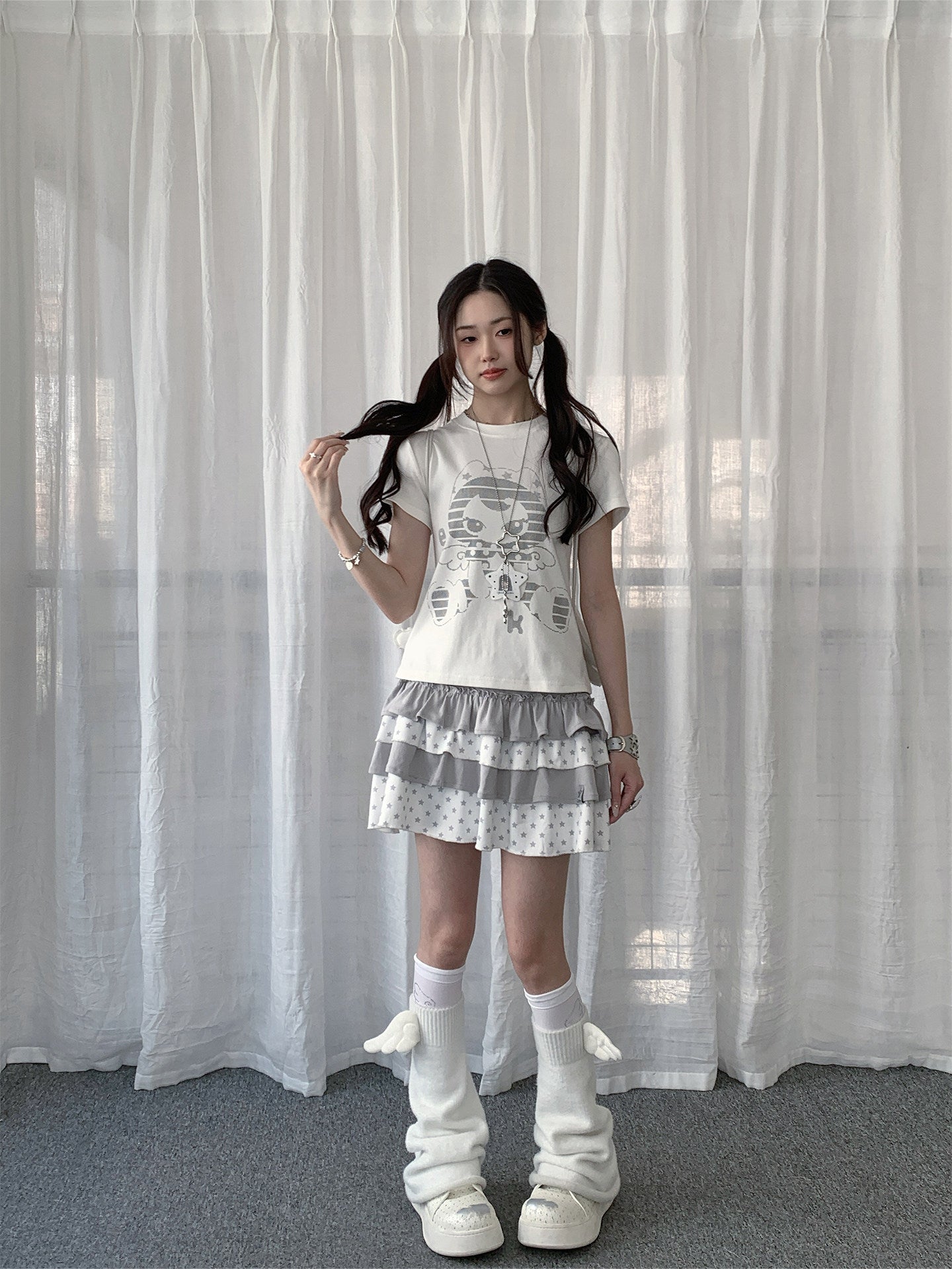 Angel Kitty Star Graphic Fitted Tee