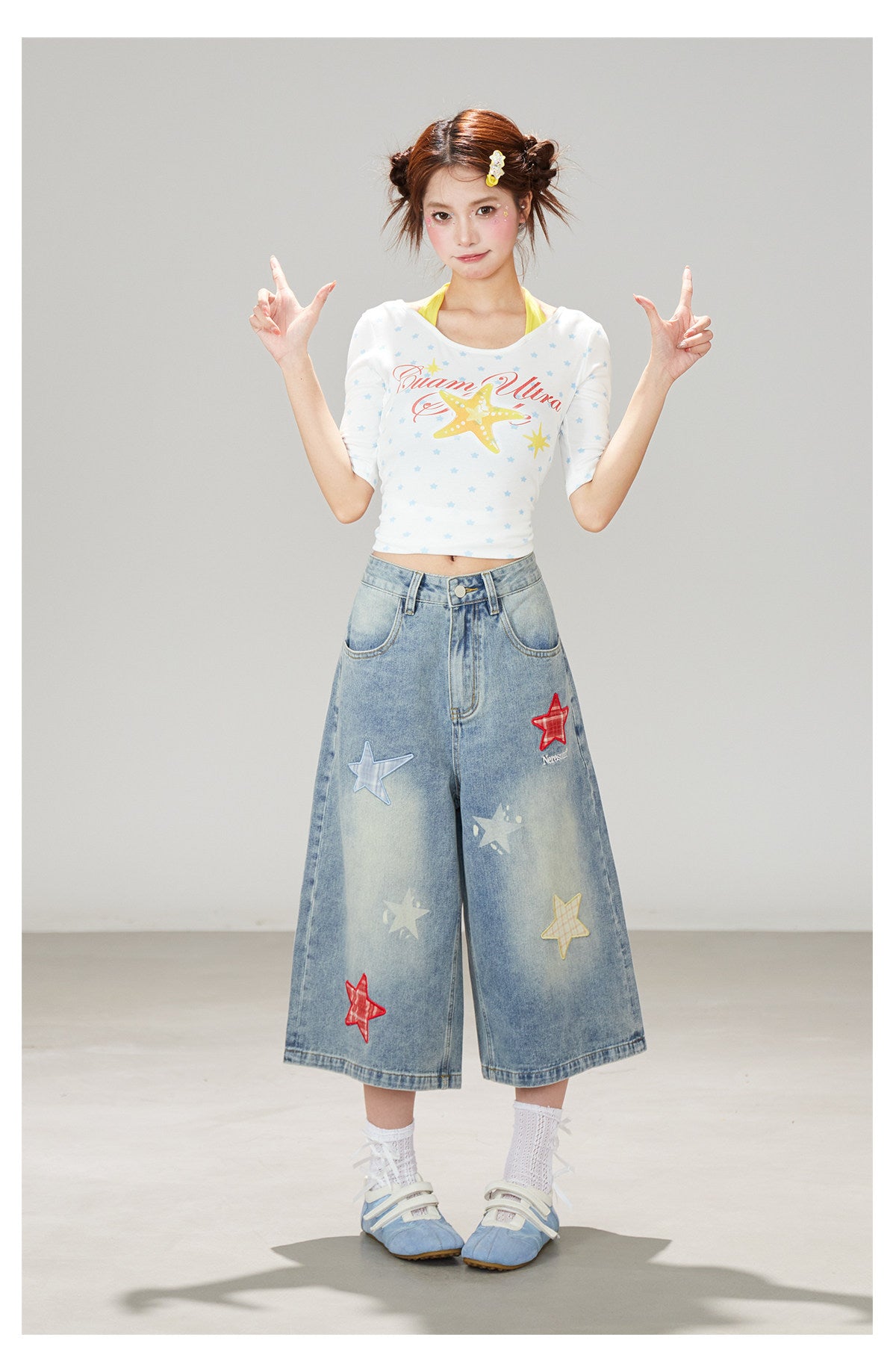 Blue Star Wide-Leg Denim Pants