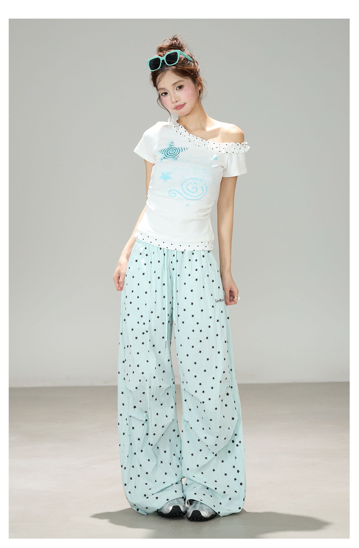 Light Blue Star Wide Leg Pants