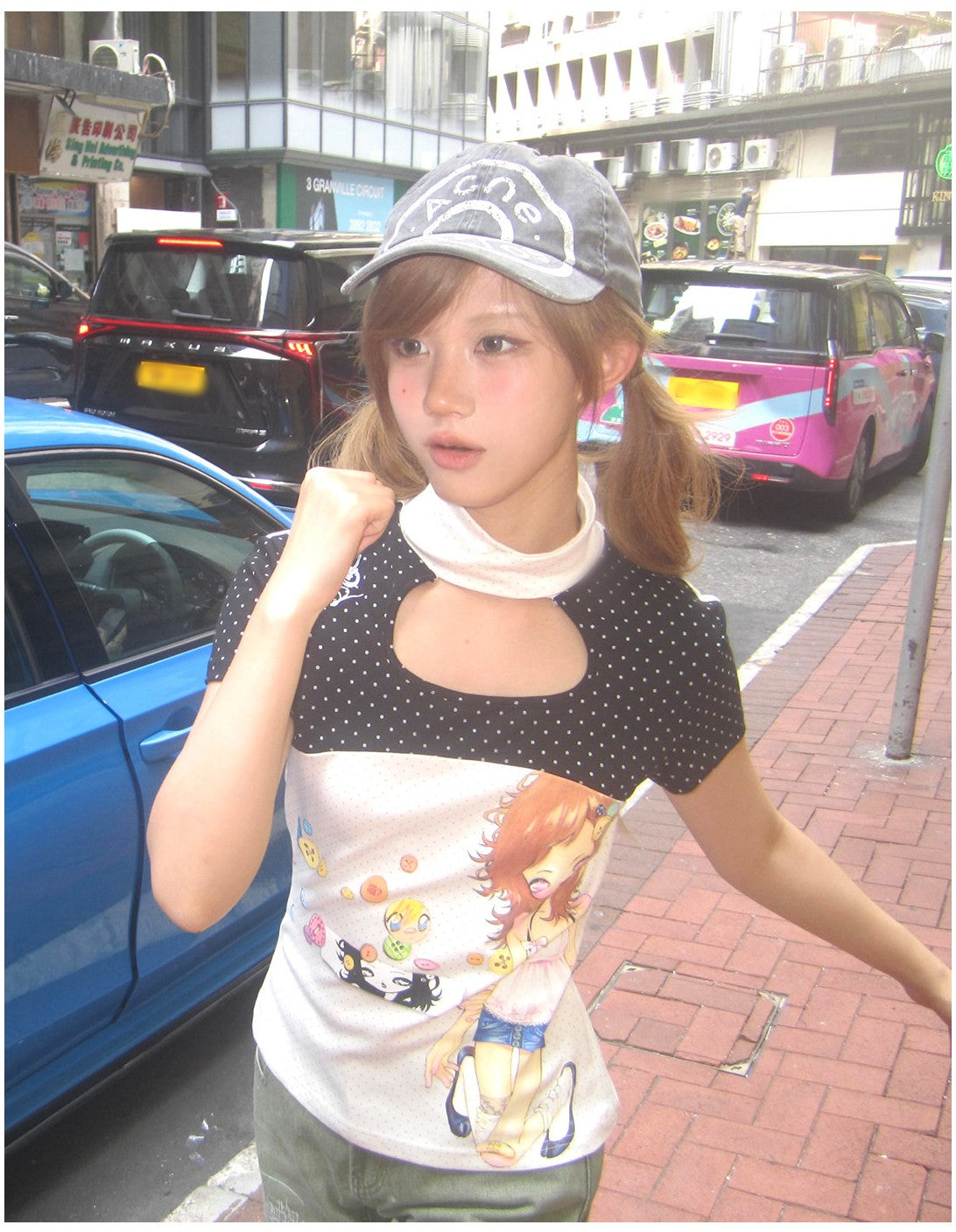 Polka Dot Bow-Tie Graphic Fitted Tee