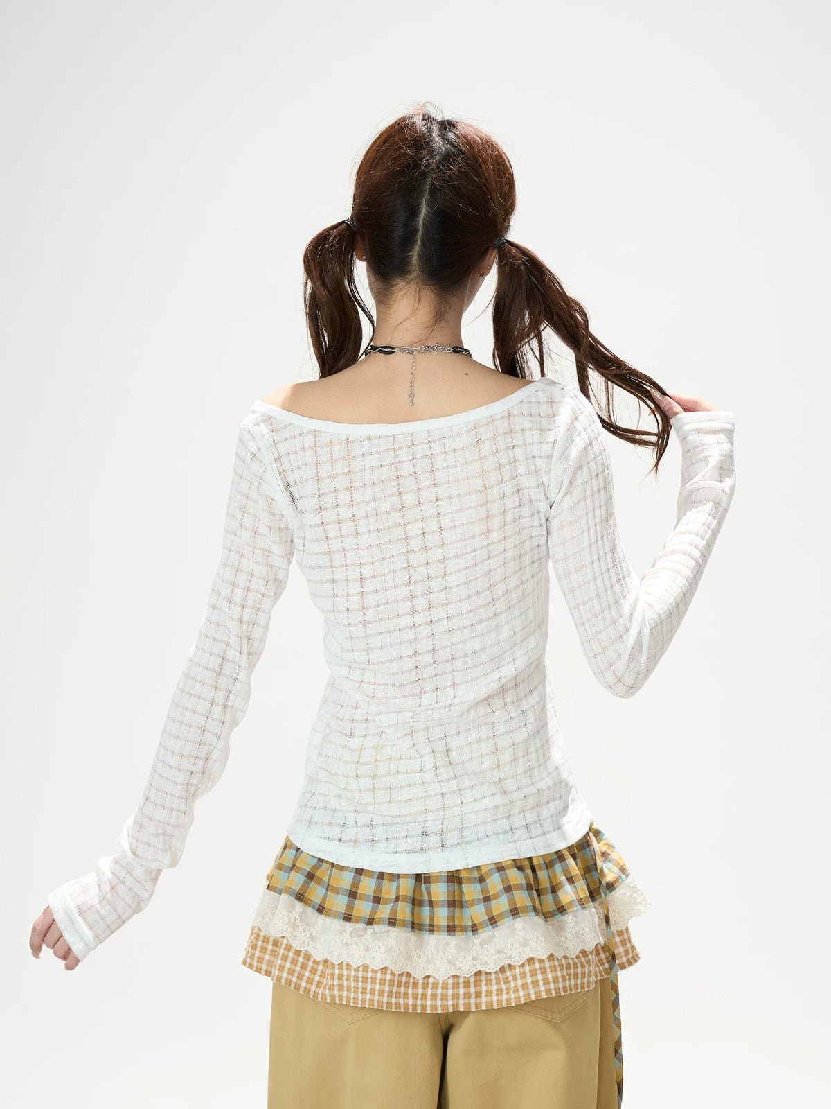Beyond the Limits Sheer Grid Long Sleeve Top & Pony Star Wide-Leg Jeans