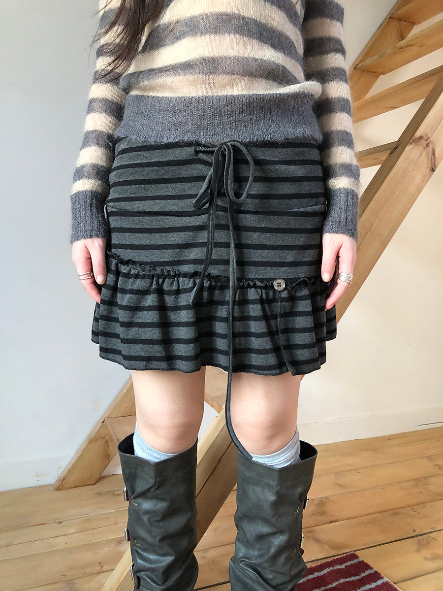 Striped Pleated Tie-Waist Mini Skirt