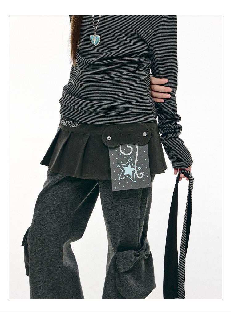 Star Pocket Pleated Layering Wrap Skirt
