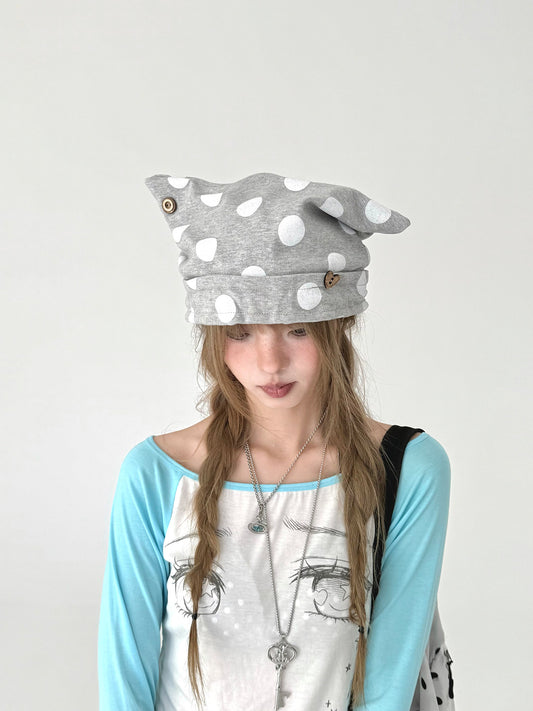 Gray Polka Dot Cat Ear Adjustable Hat (Preorder)