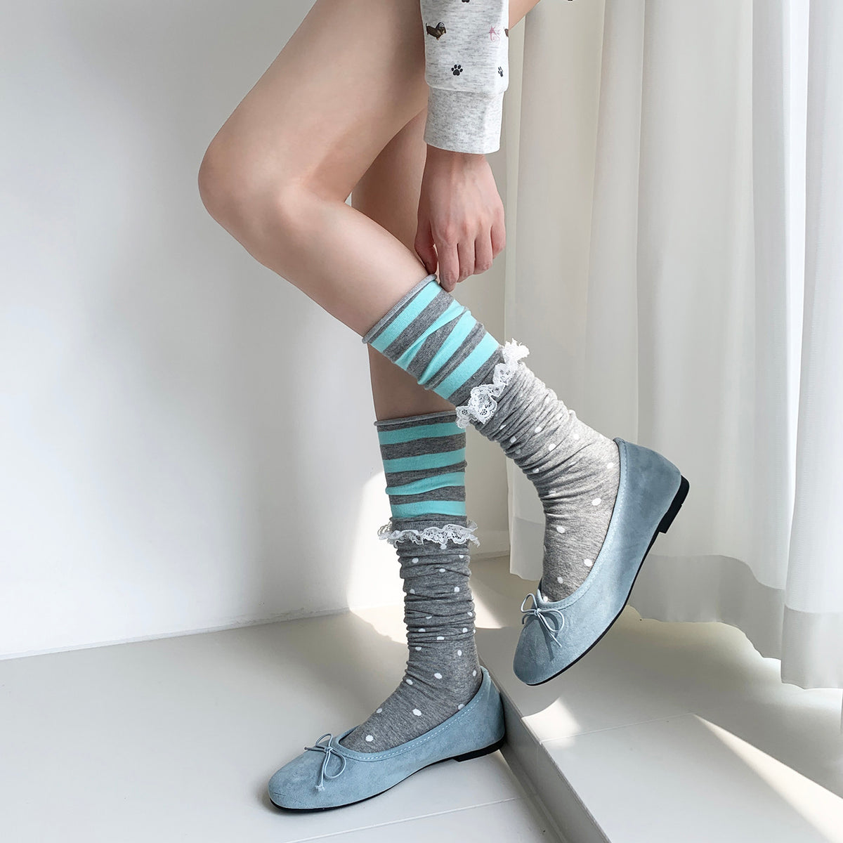 Lace Trim Patchwork Over-the-Knee Socks