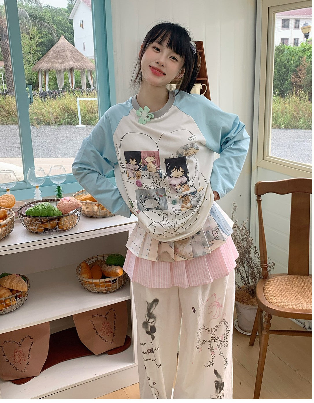 Pink Cat Double-Layer Layering Skirt